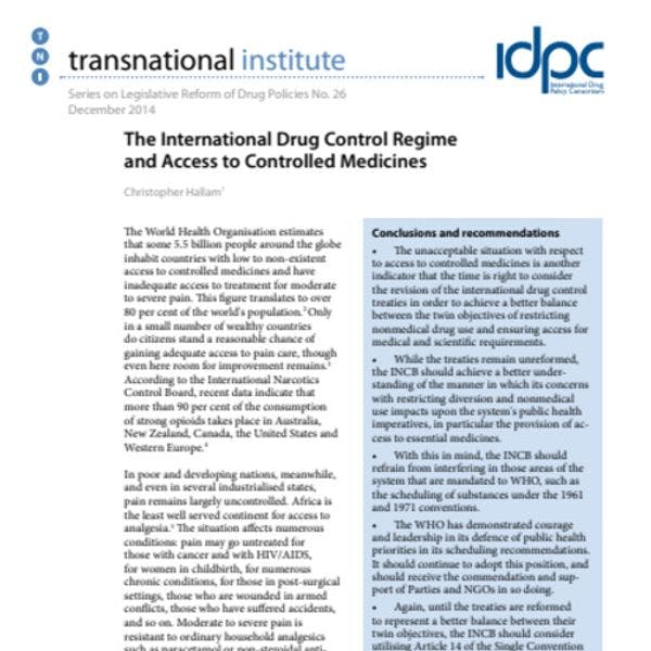 The international drug control regime and access to controlled medicines