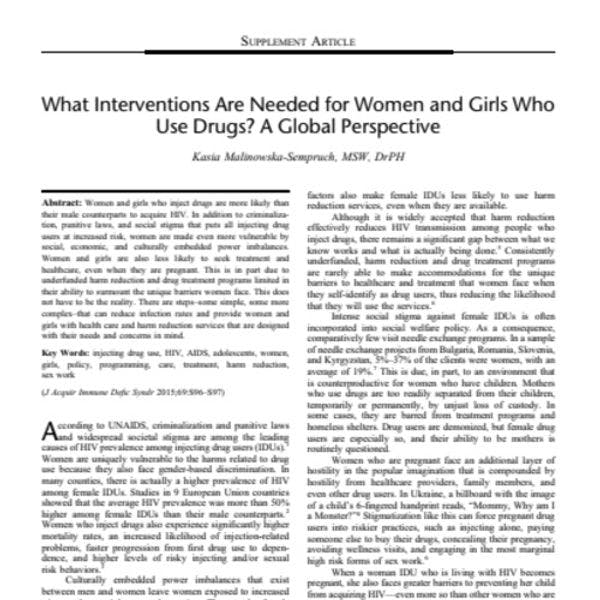 Quelles sont les interventions nécessaires pour les femmes et les jeunes filles consommatrices de drogues ? 