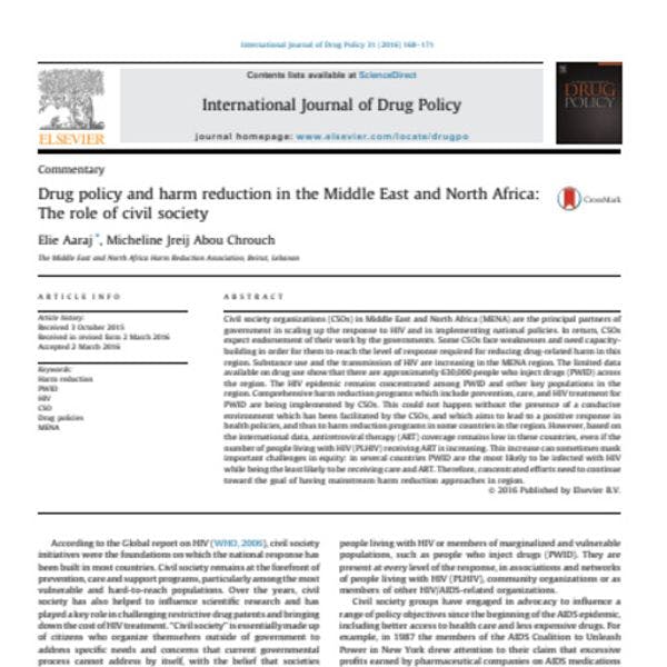 Drug policy and harm reduction in the Middle East and North Africa: The role of civil society