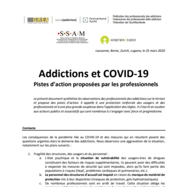Addictions et COVID-19 : Pistes d’action proposées par les professionnels en Suisse