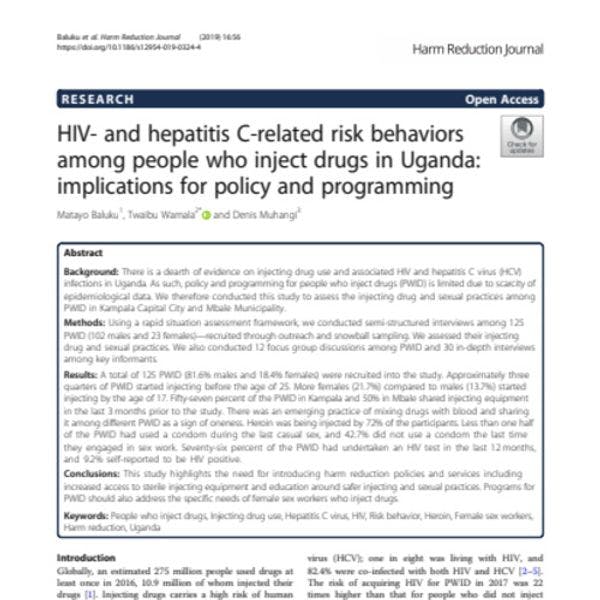 HIV- and hepatitis C-related risk behaviours among people who inject drugs in Uganda: implications for policy and programming