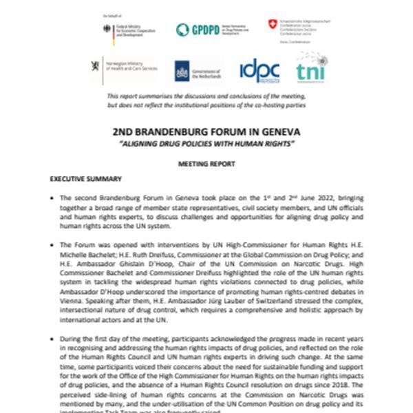 2º Foro de Brandemburgo (BBF) en Ginebra: Alinear las políticas de drogas con los derechos humanos - Informe de la reunión