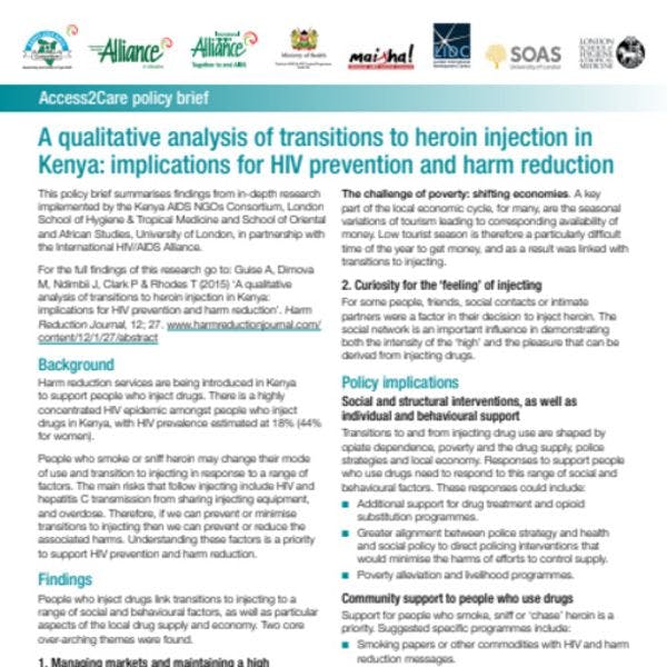 A qualitative analysis of transitions to heroin injection in Kenya: implications for HIV prevention and harm reduction