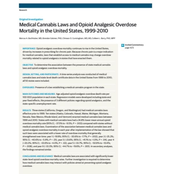 Medical cannabis laws and opioid analgesic overdose mortality in the United States, 1999-2010