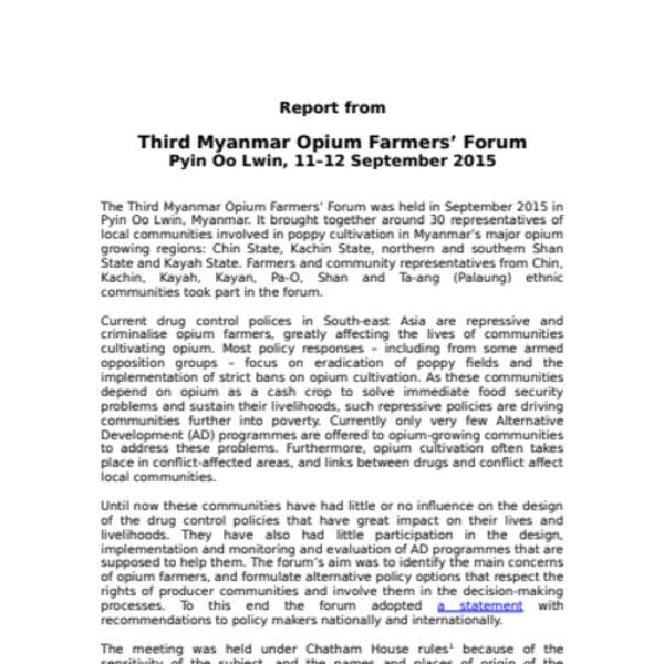 Rapport du troisième forum de cultivateurs d'opium au Myanmar