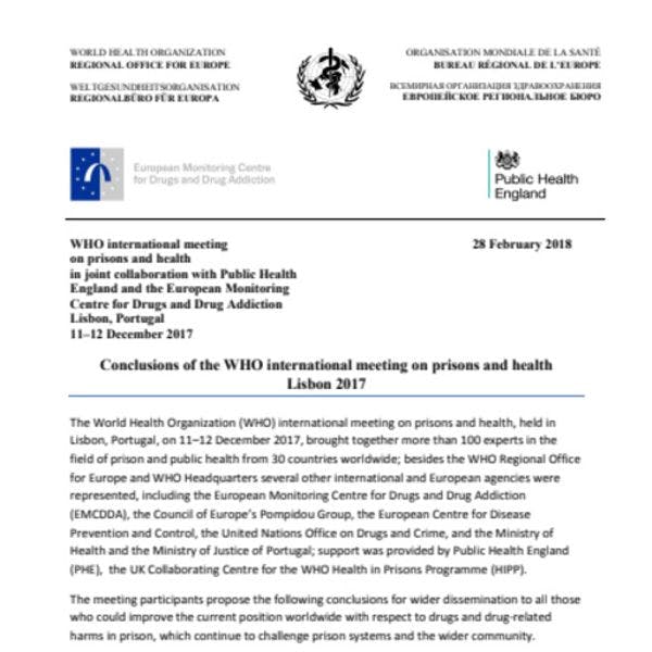 Les conclusions de la réunion internationale de Lisbonne de l’OMS sur les prisons et la santé de 2017