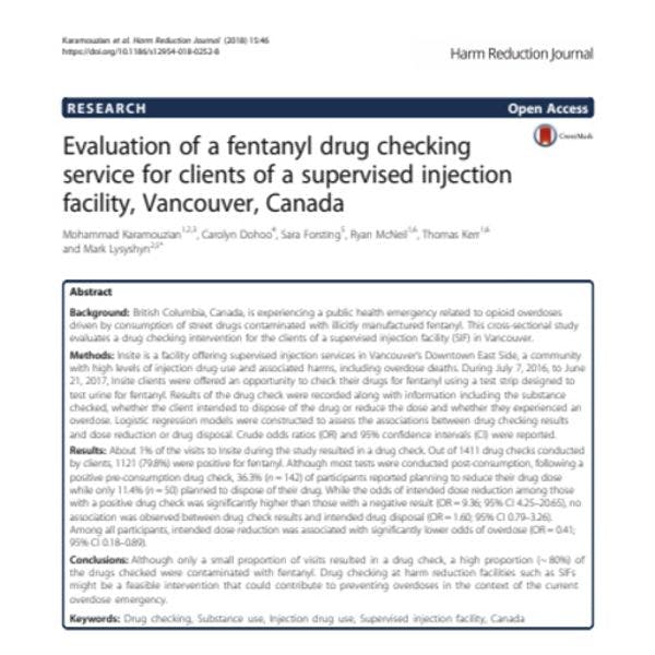 Evaluation of a fentanyl drug checking service for clients of a supervised injection facility, Vancouver, Canada