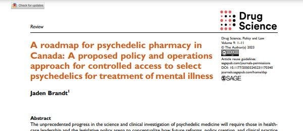 A roadmap for psychedelic pharmacy in Canada: A proposed policy and operations approach for controlled access to select psychedelics for treatment of mental illness