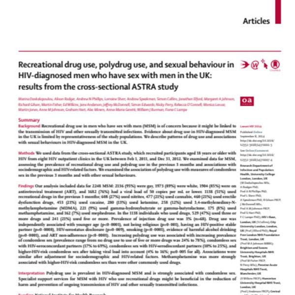 Recreational drug use, polydrug use, and sexual behaviour in HIV-diagnosed men who have sex with men in the UK