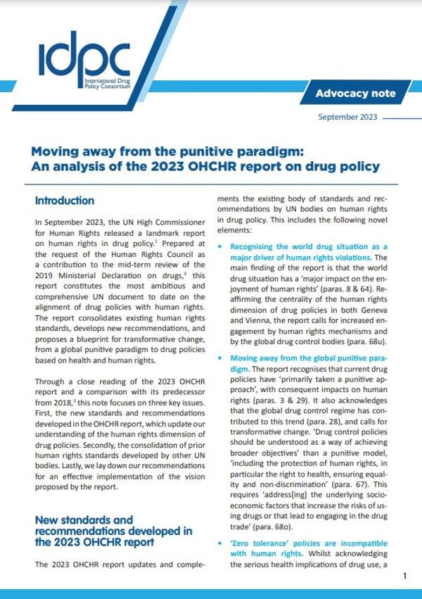 Abandonando el paradigma punitivo: Un análisis del informe de la OACDH correspondiente a 2023 sobre políticas de drogas