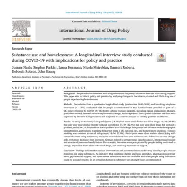 Consumo de sustancias y personas sin hogar: Un estudio longitudinal de entrevistas realizado durante COVID-19 con implicaciones para la política y la práctica