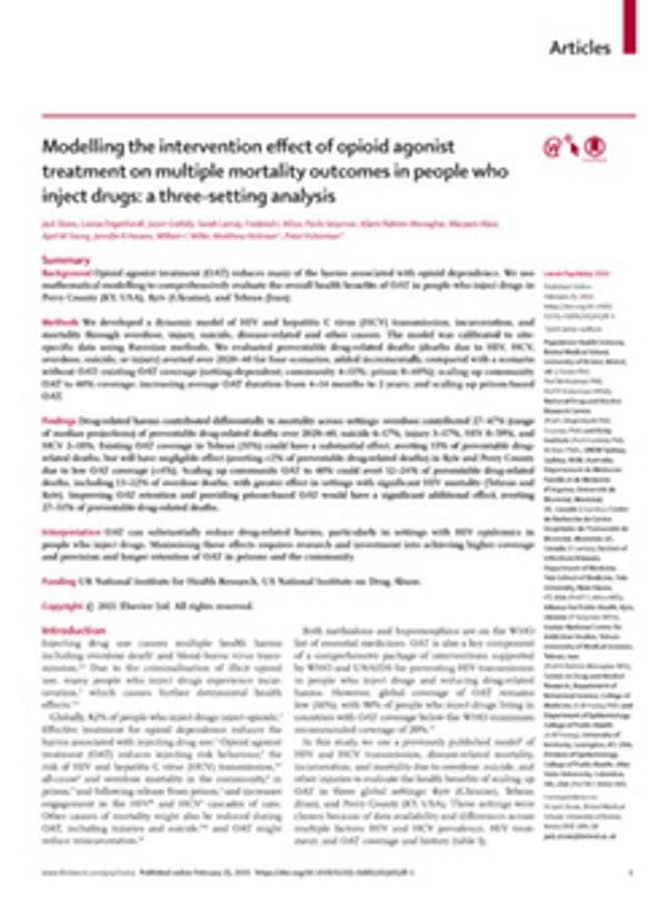 Modelando el efecto de la intervención de terapia con agonistas opiáceos sobre resultados de mortalidad múltiple en personas que se inyectan drogas: un análisis en tres entornos