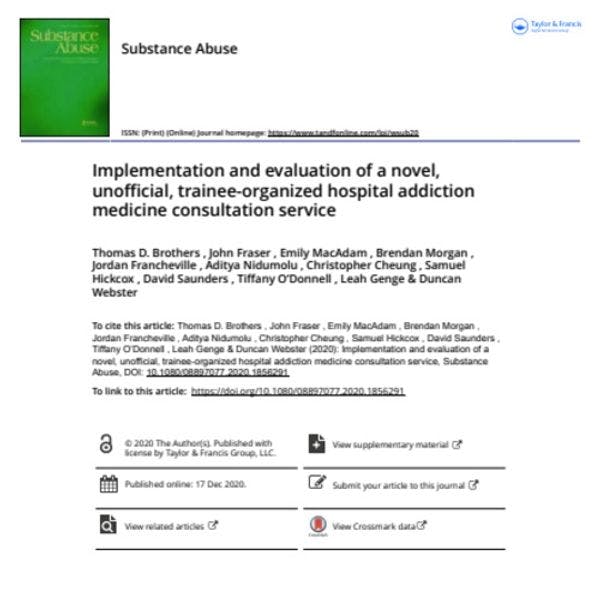 Implementation and evaluation of a novel, unofficial, trainee-organized hospital addiction medicine consultation service