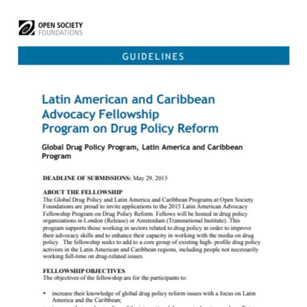 Latin American and Caribbean advocacy fellowship programme on drug policy reform
