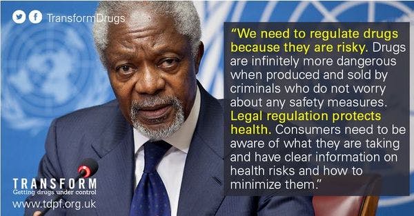 Kofi Annan exhorta a la Asamblea Mundial de la Salud a regular las drogas 
