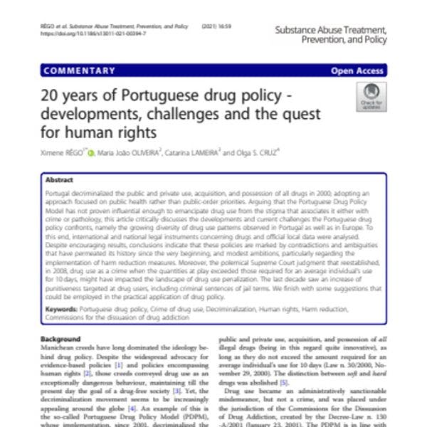 20 years of Portuguese drug policy - Developments, challenges and the quest for human rights