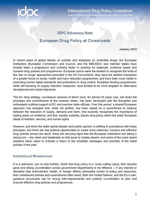 IDPC Advocacy Note - European drug policy at crossroads