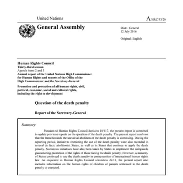 Annual report of the UNHCHR and reports of the Office of the High Commissioner and the Secretary-General - Question of the death penalty