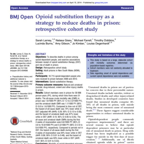 Thérapie de substitution aux opiacés envisagée comme une stratégie pour réduire les décès dans les prisons: une étude de cohorte rétrospective 
