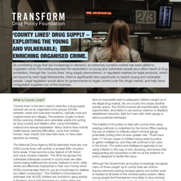 ‘County lines’ drug supply: Exploiting the young and vulnerable; Enriching organised crime