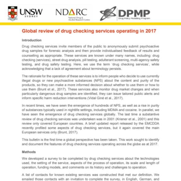 Global review of drug checking services operating in 2017
