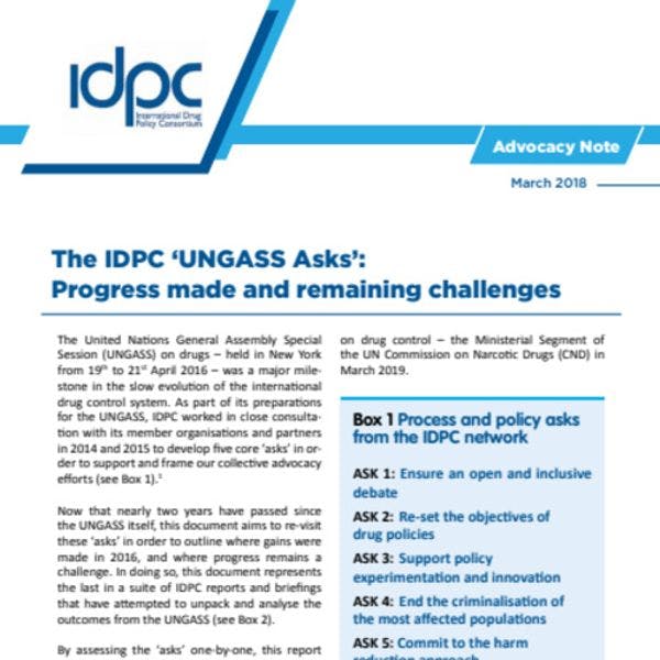 The IDPC ‘UNGASS Asks’: Progress made and remaining challenges