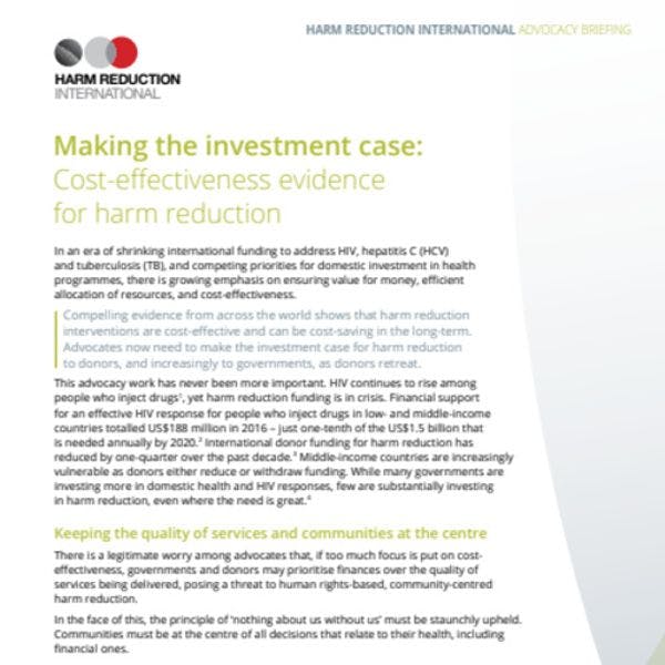 Making the investment case: Cost-effectiveness evidence for harm reduction