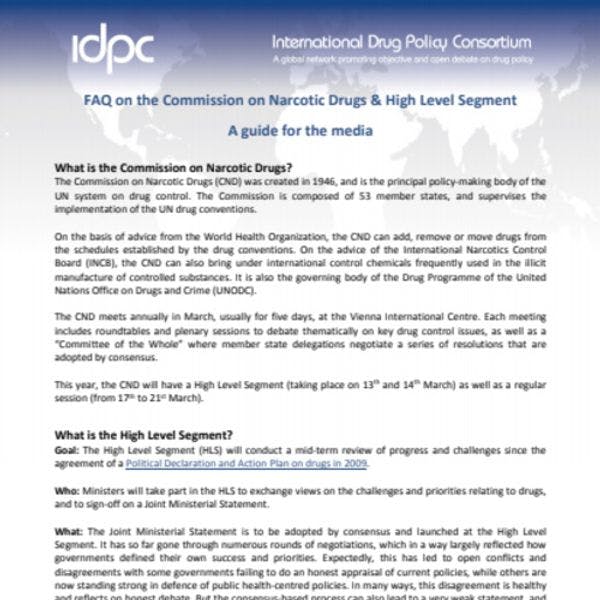FAQ on the Commission on Narcotic Drugs & High Level Segment: A guide for the media