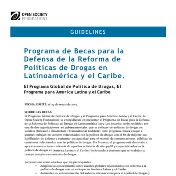 Programa de Becas para la defensa de la reforma de políticas de drogas en Latinoamérica y el Caribe