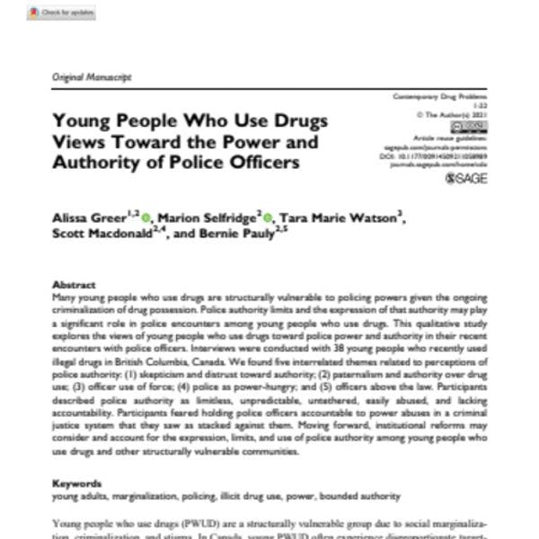 Young people who use drugs views toward the power and authority of police officers in British Columbia, Canada