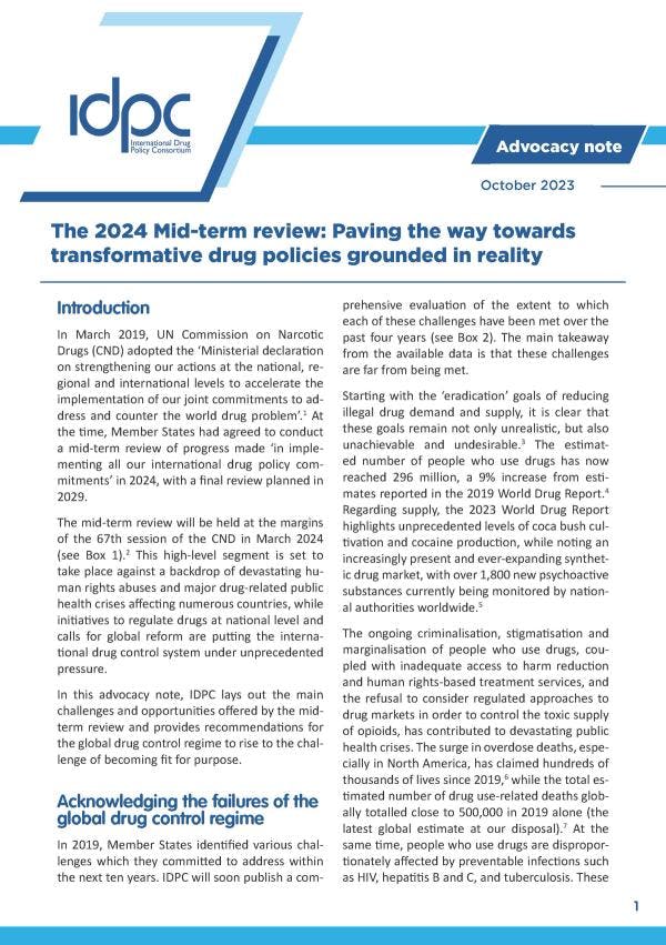 L'examen à mi-parcours 2024 : Ouvrir la voie à des politiques transformatrices et réalistes en matière de drogues