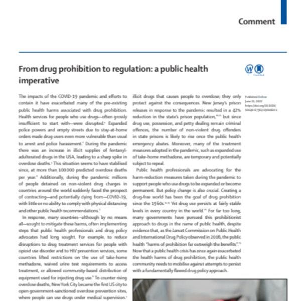 De la prohibition des drogues à la réglementation : un impératif de santé publique