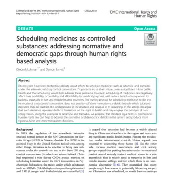Scheduling medicines as controlled substances: Addressing normative and democratic gaps through human rights-based analysis