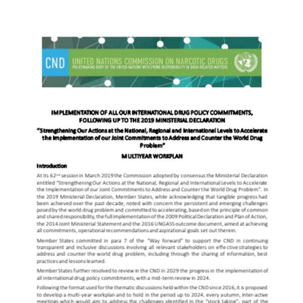 Réunion intersessions de la CND - Discussions thématiques sur la mise en œuvre des engagements communs en matière de drogues