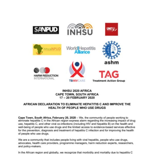 Déclaration africaine pour l'élimination de l'hépatite C et l'amélioration de la santé des personnes usagères de drogues