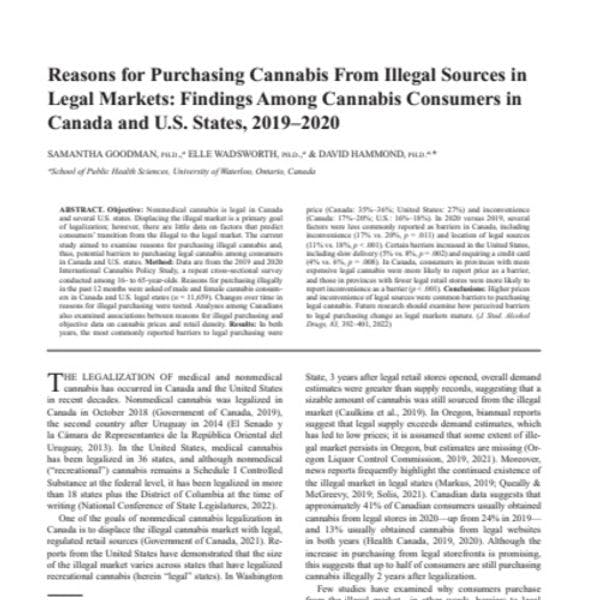Razones para comprar cannabis de fuentes ilegales en mercados legales: Encuesta de personas usuarias de Canadá y los estados de Estados Unidos, 2019-2020