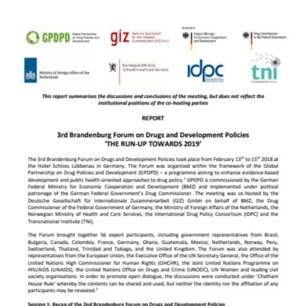 3rd Brandenburg Forum on Drugs and Development Policies ‘The run-up towards 2019’