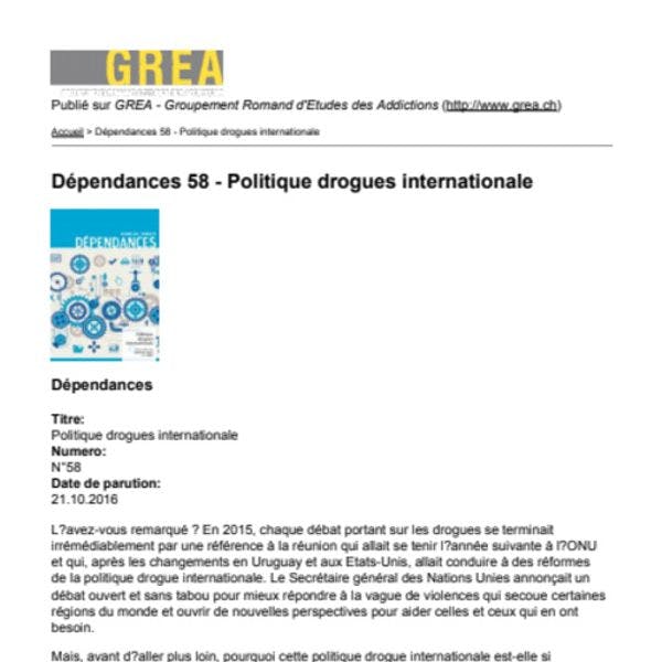 Dépendances 58 - Politique drogues internationale