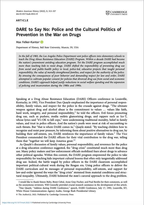 DARE to say no: Police and the cultural politics of prevention in the war on drugs