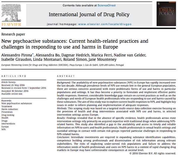 New psychoactive substances: Current health-related practices and challenges in responding to use and harms in Europe
