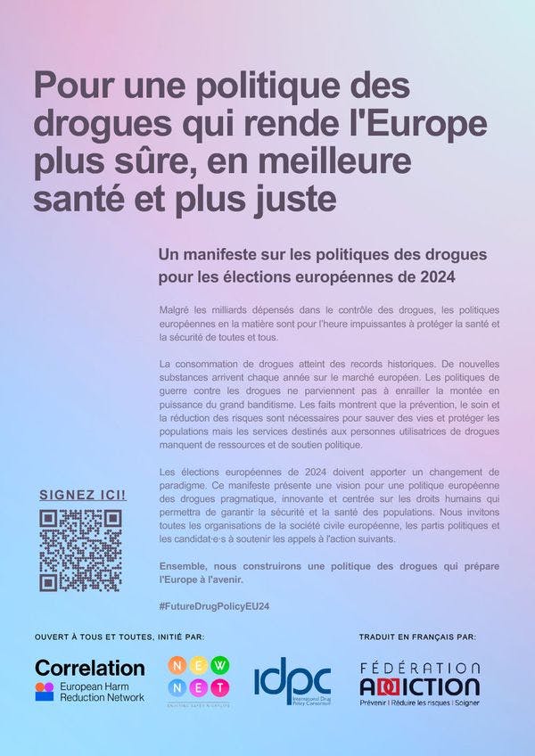 Pour une politique des drogues qui rende l'Europe plus sûre, en meilleure santé et plus juste - Manifeste pour les élections européennes 2024