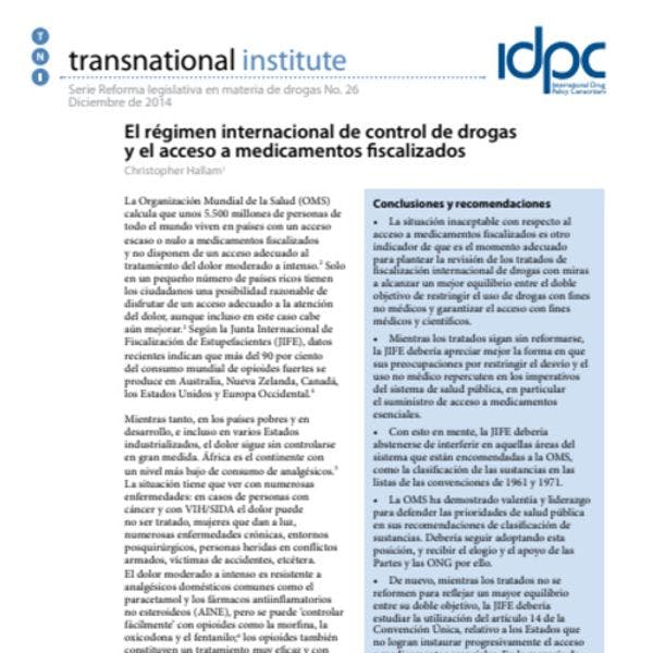 El régimen internacional de control de drogas y el acceso a medicamentos fiscalizados