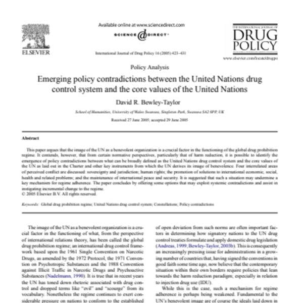 Emerging policy contradictions between the United Nations drug control system and the core values of the United Nations