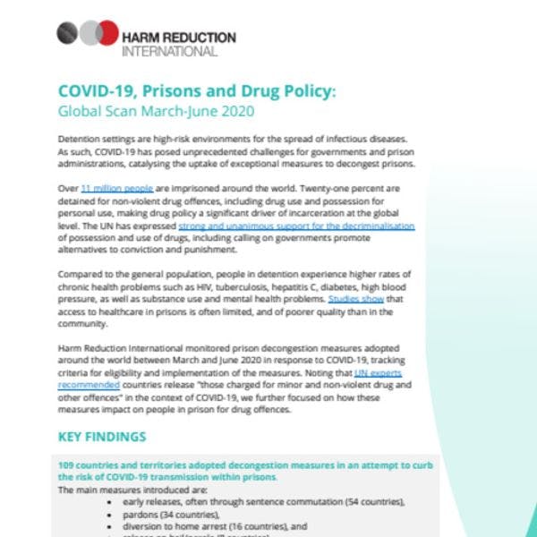 COVID-19, prisons and drug policy - Global scan