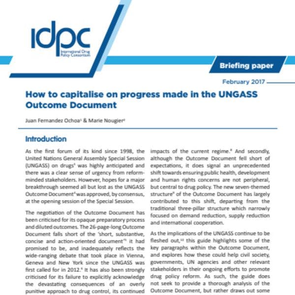 How to capitalise on progress made in the UNGASS Outcome Document: A guide for advocacy