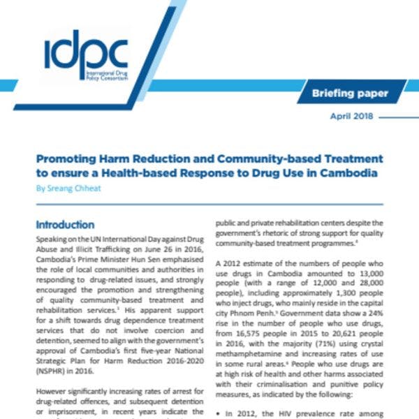 Promoting harm reduction and community-based treatment to ensure a health-based response to drug use in Cambodia